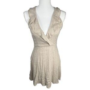 Altar'd State Academia Linen Dress Cream Sleeveless Halter Wrap Sz Small Earthy